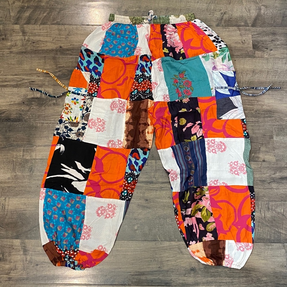 100% cotton Imported India Boho Handmade Patchwork Harem Jogger Pants NEW